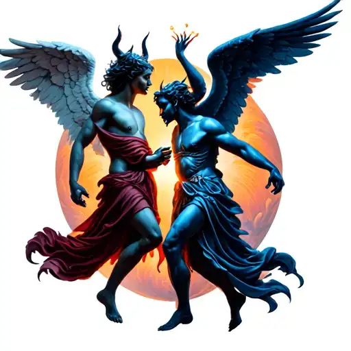 Angel And Devil Battle Each Other Representing