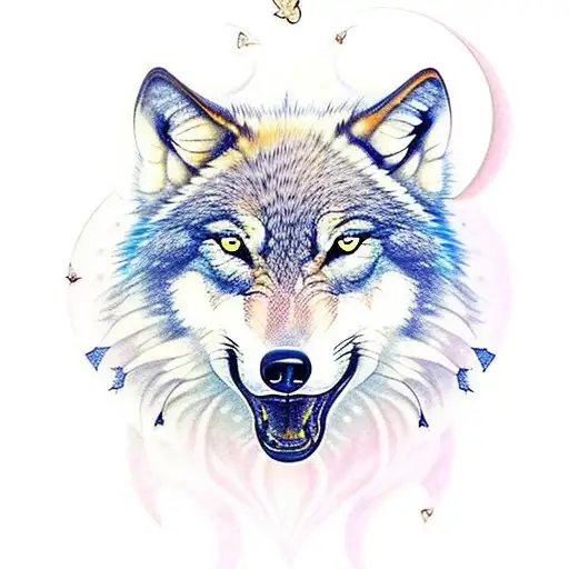 Wolf With Moonlight Flower Butterfly