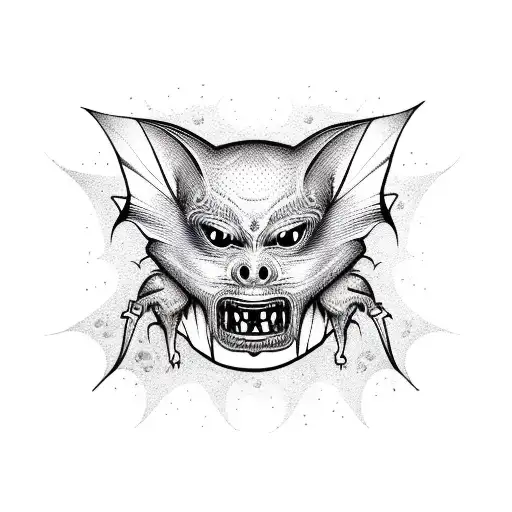 Vampire Bat In Dotwork Style With Dia De Los Muertos-inspired Patterns