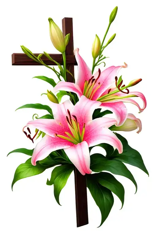 Lillium Stargazer Lily Flowers Climbing A Cross