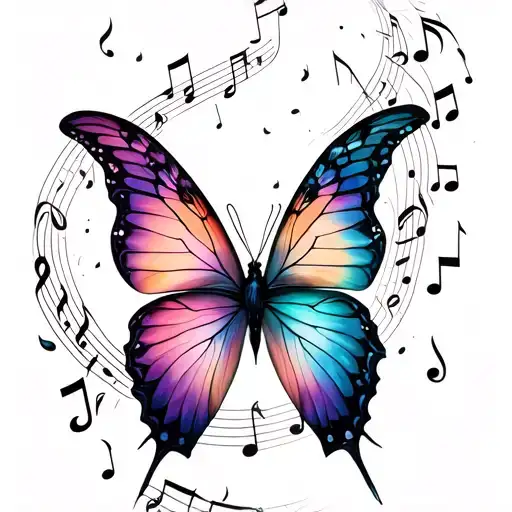 Butterfly With Music Notes Floating