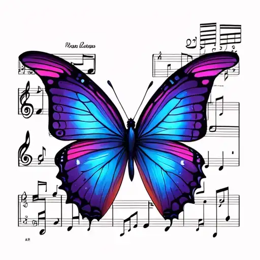 Butterfly With Music Notes Floating