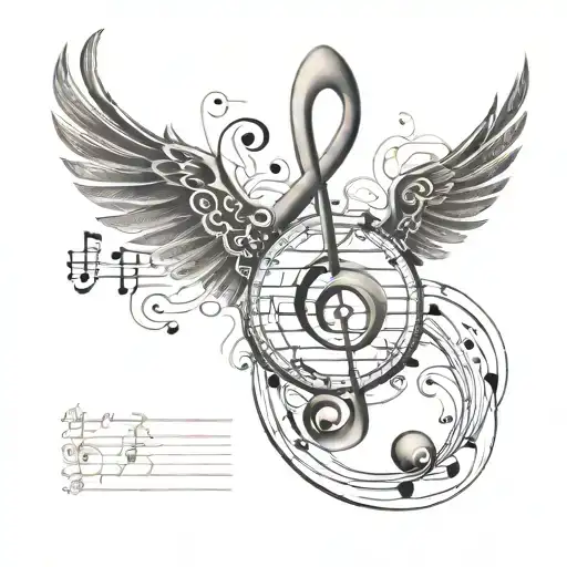 Treble Clef In Compass Transforming Into Phoenix Riding From Music Sheet