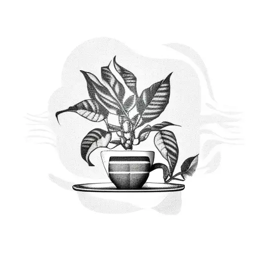 A Surrealistic Scene Of A Coffee Plant Growing Out Of A Coffee Cup