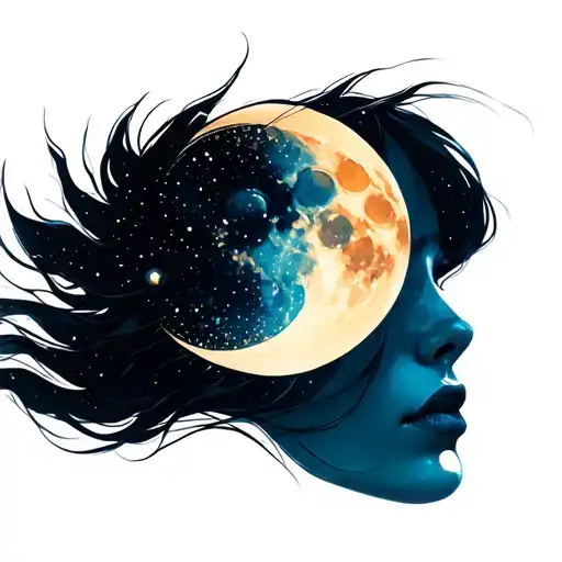 Women's Face With A Moon