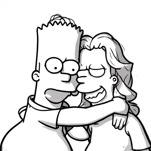 Marge And Bart Simpson Who Are A Hug In Black And White