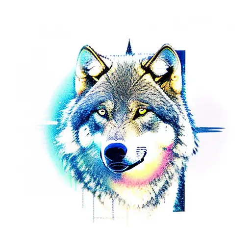 A Big Grey Wolf With The Infrastructure Of The Lost City Of Atlantic Behind