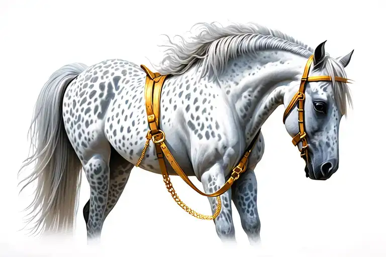 White Carasol Horse Gold Reins Grey Spots