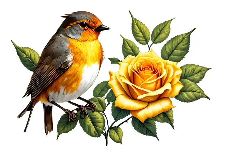 Robin Holding A Yellow Rose