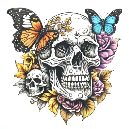 Skull With Butterfly And Bear And Monkey