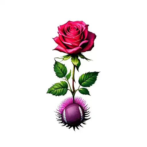 A Rose With A Rugby Ball Underneath With A Thistle Underneath