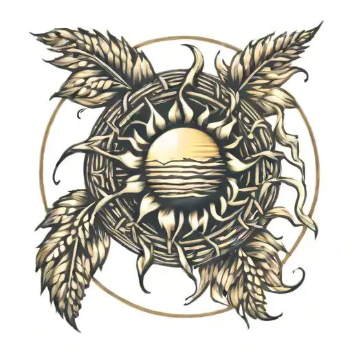A Sun Made Out Of Woven Wheat Into A Circle