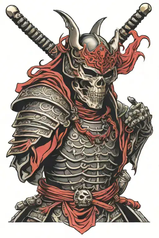 Skull Face Samurai With Red And Black Armour