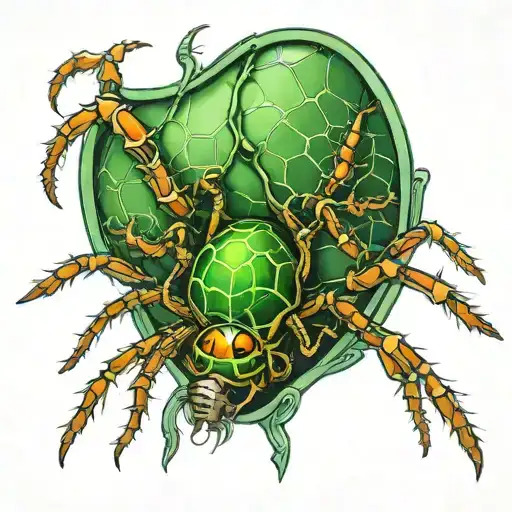 Spider Coming Out Of A Green Scale Through A Zip Fastener