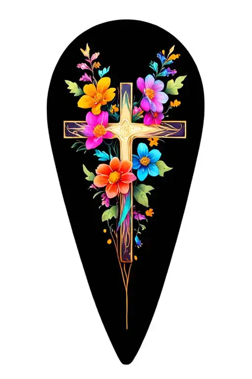 Cross With Colorful Flower Background
