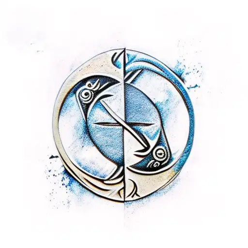 Simple Pisces Yin Yang Spear Tattoo For Forearm