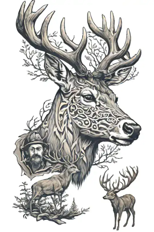 Deer Hunter And Buck