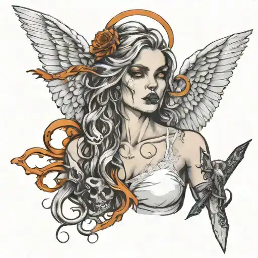 Halloween Girl With Angel And Devil On One Side Knife