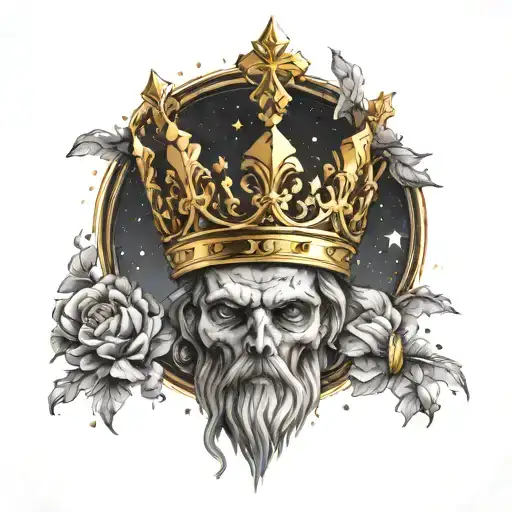 Religious Image With A Giant Golden Crown Behind 4 Stars