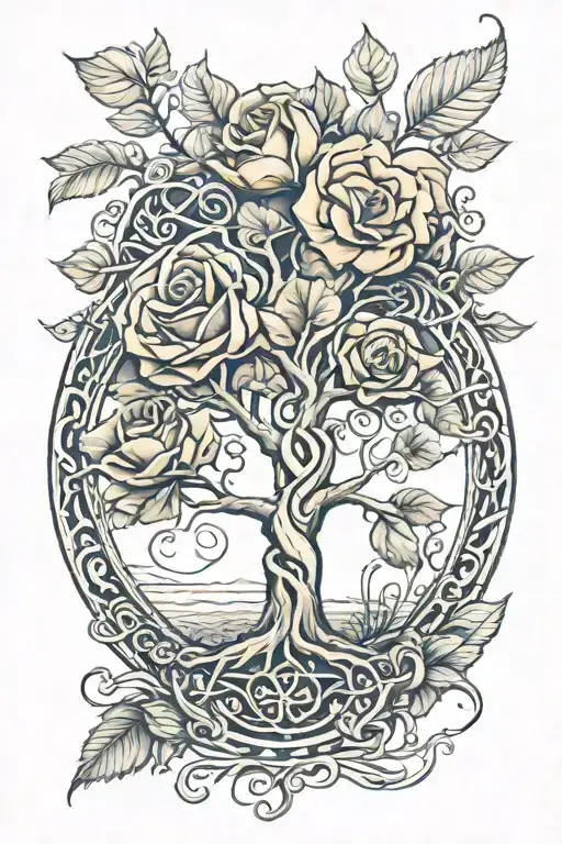 Tree Of Life With A Rose Intertwined