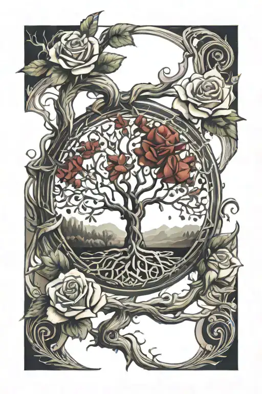 Tree Of Life With A Rose Intertwined