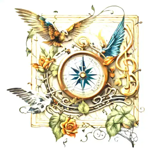 Music Notes Meeting With Compass In Nature Scene