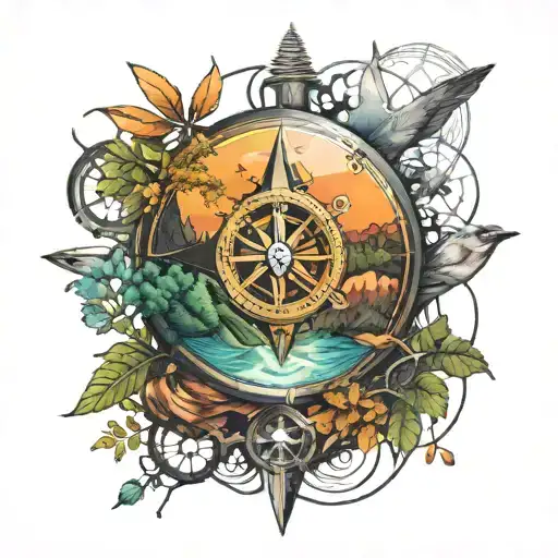 Nature Merging With Vinyl Disc And Compass