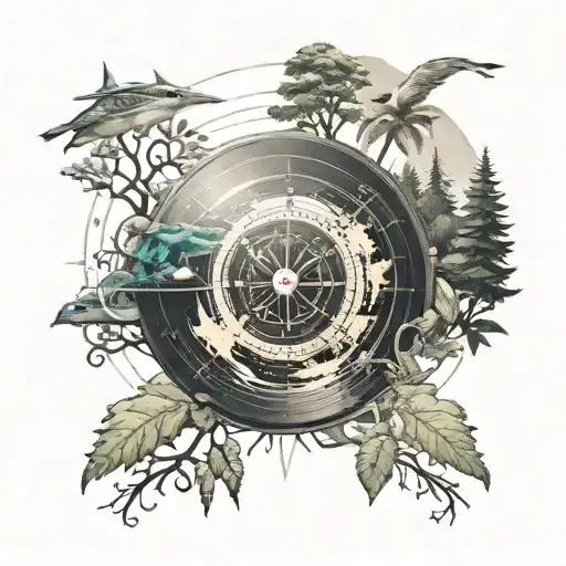 Vinyl Disc Meeting With Compass And Nature