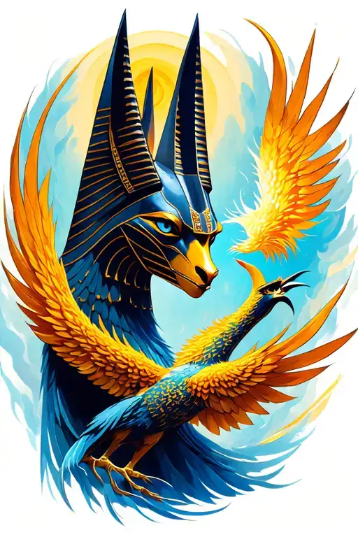 Anubis With Phoenix Aura Surrounding