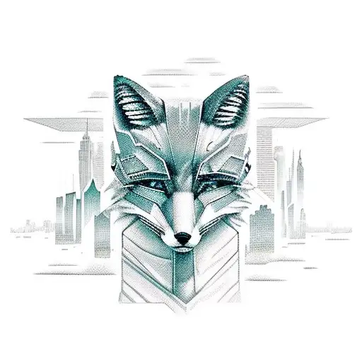 Cyberpunk Style Fox In The City Looking To The Future