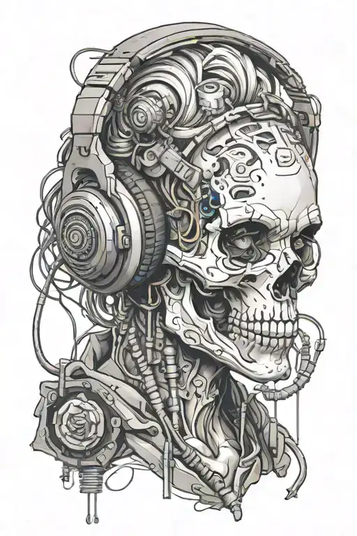 Female Cyberpunk Skull Wearing Headphones