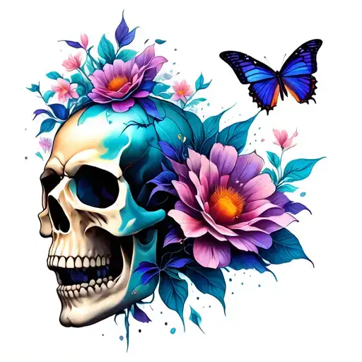 Skull And Butterfly Emerging