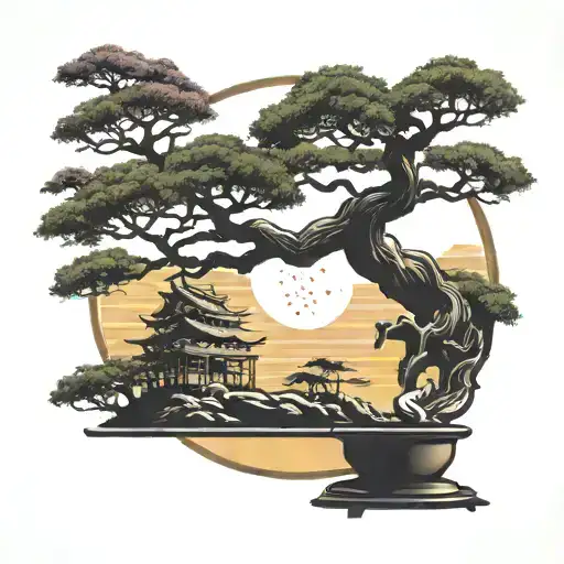 Wing Chun With Bonsai Tree Silhouette
