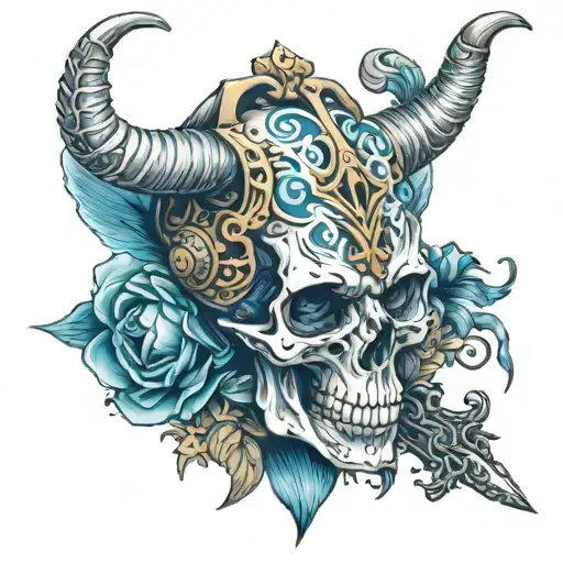 Aries Skull With A Dagger Stabbing