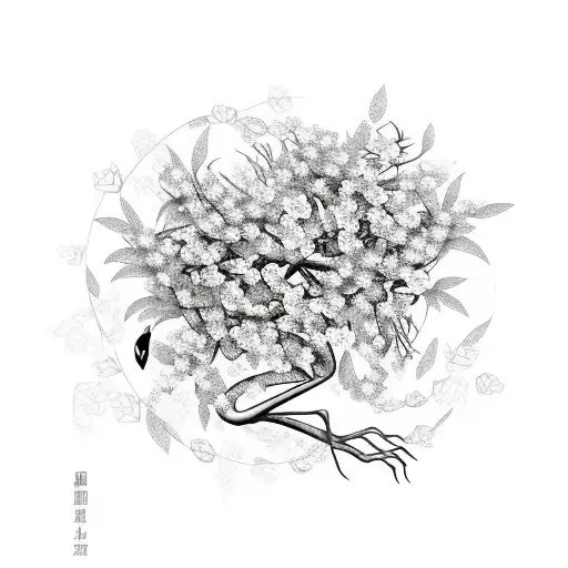 A Flamingo Surrounded By Vines With Sakura Flower