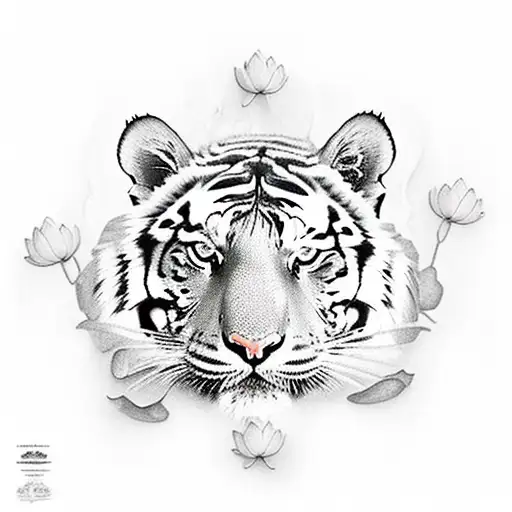 Tiger In Lotus Flower