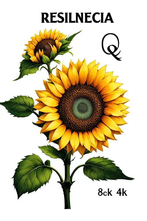 Sunflower With Two Green Leaves Black Black Stem Q Make The Word Resilinecia