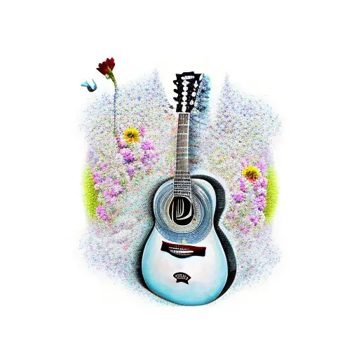 Guitar With No Strings And Wildflowers