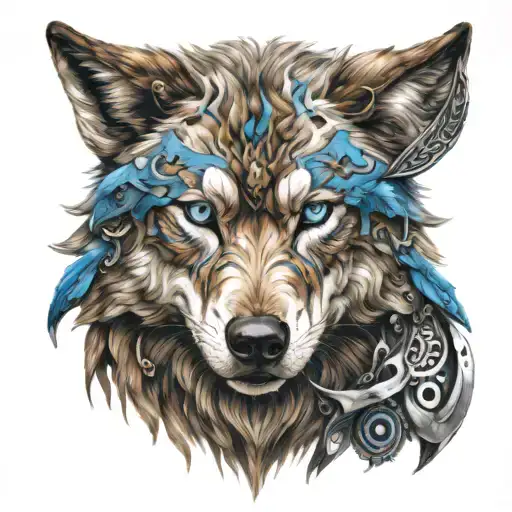 Wolf With Blue Eyes That Incorporates Elements Of Wrestling