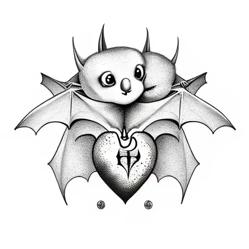 Bat Hugging A Realistic Heart