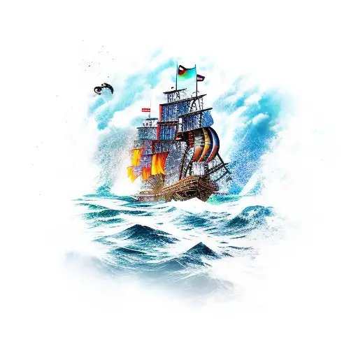 Pirate Ship Portrait Sailing The Seas Windy