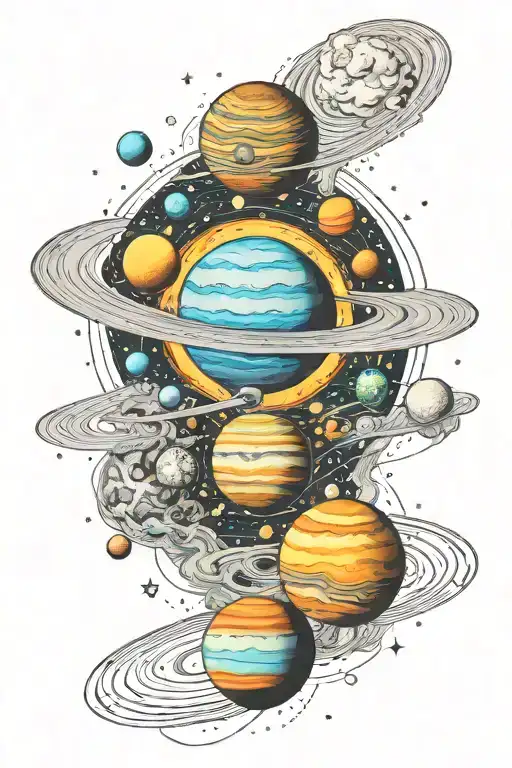 Idea For Tattoo That Shows Our Solar System With A Background Of A Beautiful Nebulah