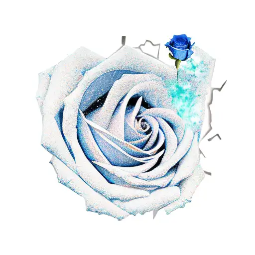 A Girl Holding A Blue Rose Seen Through Shattered Glass