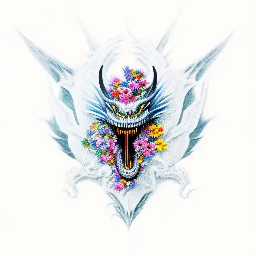 Black Wyvern Surrounded By Vivid Flowers