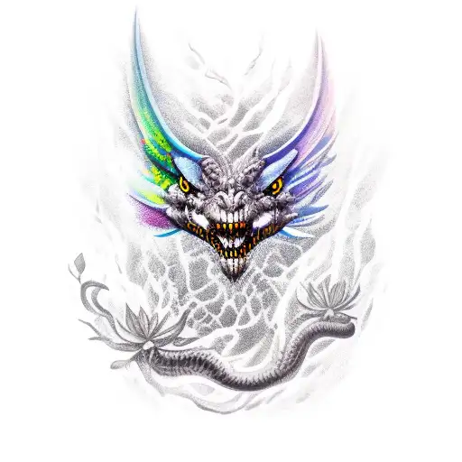 Black Wyvern With Vivid Flowers