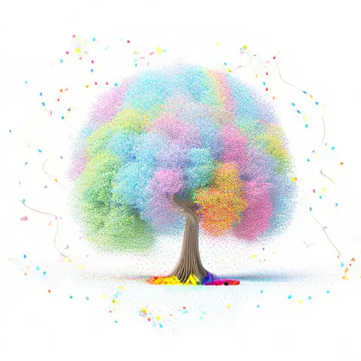 Colorful Tree With Trunk That Becomes Balloon Ribbons Tied Together With A Bow