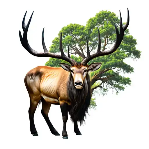 Venado With Symmetric Long Horns In Tree Life