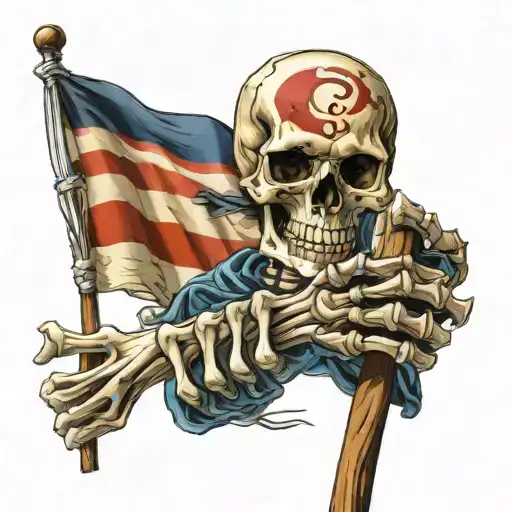 Diver Down Flag Waving On A Wooden Pole With A Skeleton Hand Holding The Flag Pole