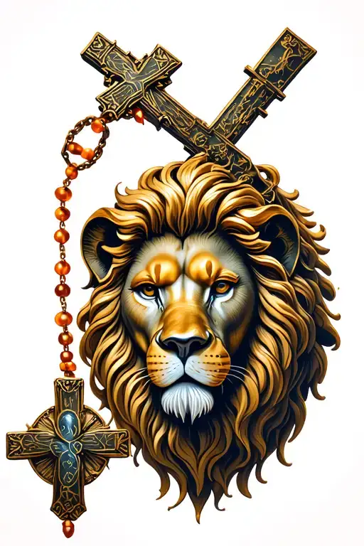 Lion And Cross Rosary Beads
