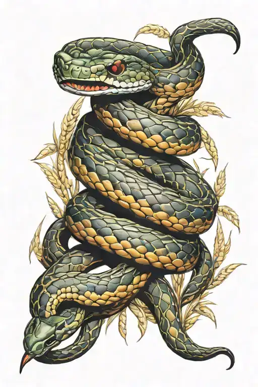 Snake Wrapped Around Wheat Bleeding